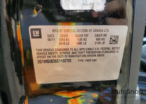 2012 Chevrolet Impala Lt z USA, uszkodzony, nr VIN 2G1WG5E36C1102703